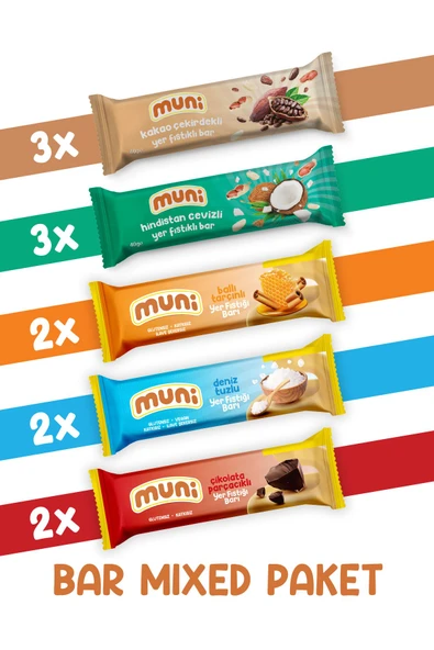 muni Yer Fıstığı Barı, Mixed Paket, 40 G X 12 Adet ürün görseli 1