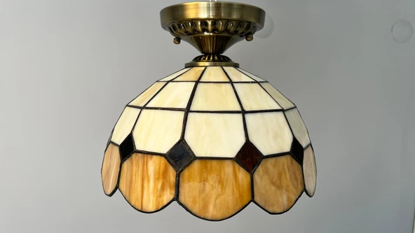 Yüceeller Tavan Vitray Eskitme Avize 30cm 12" Kahverengi ürün görseli 1