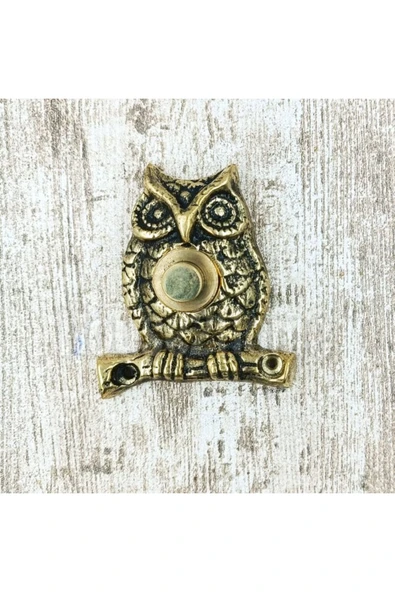 HOUSE2HOME El Yapımı Pirinç Baykuş Kapı Zili. Sarı Siyah ürün görseli 1
