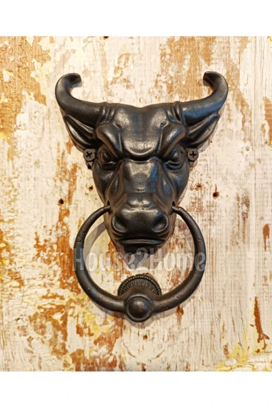 HOUSE2HOME El Yapımı Pirinç Boğa Kapı Tokmağı Oksit Küçük Boy ürün görseli 1