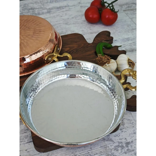 Bakır Dövme 4 lü Tava Seti Küpe Hediyeli - Resim 7