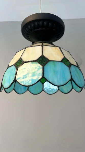 Yüceeller Tavan Vitray Avize 30cm 12" Yeşil ürün görseli 1