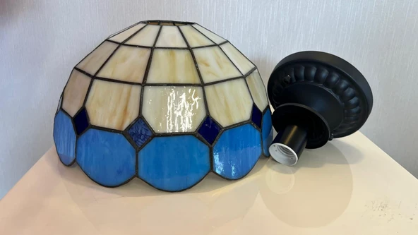 Yüceeller Tavan Vitray Avize 30cm 12" Mavi - Resim 3