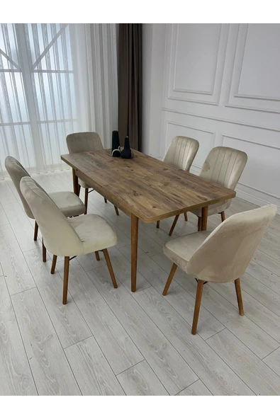 Lajibu %100 Mdf Açılabilir Masa Sandalye Takımı 6 Kişilik Yemek Masası Takımı Masa Sandalye ürün görseli 1