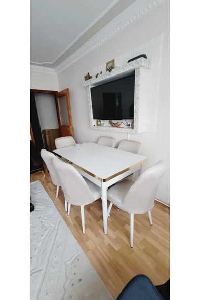 Lajibu %100 Mdf Açılabilir Masa Sandalye Takımı 6 Kişilik Yemek Masası Takımı Masa Sandalye ürün görseli 1
