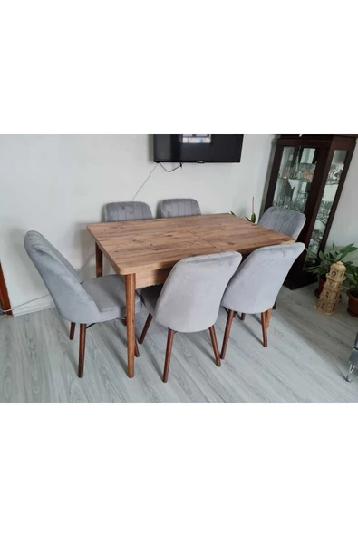 Lajibu %100 Mdf Açılabilir Masa Sandalye Takımı 6 Kişilik Yemek Masası Takımı Masa Sandalye ürün görseli 1