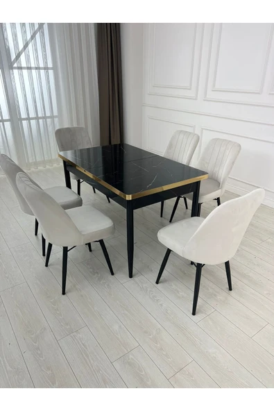 Lajibu %100 Mdf Açılabilir Masa Sandalye Takımı 6 Kişilik Yemek Masası Takımı Masa Sandalye ürün görseli 1