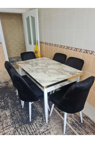Lajibu %100 Mdf Açılabilir Masa Sandalye Takımı 6 Kişilik Yemek Masası Takımı Masa Sandalye ürün görseli 1