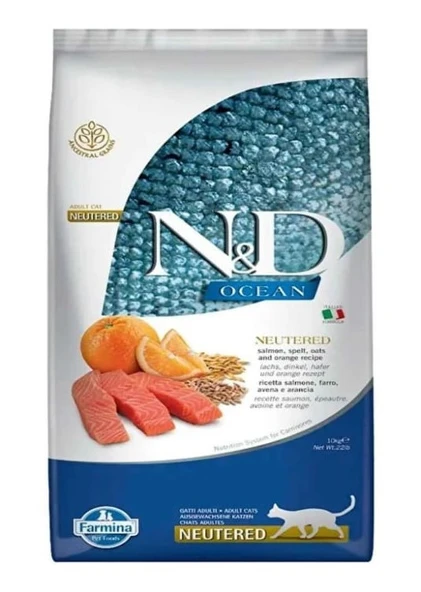 N&D Ocean Somonlu ve Portakallı Düşük Tahıllı Kısırlaştırılmış Kedi Maması 2 KG Açık Mama ürün görseli 1