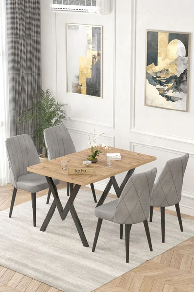 Lajibu Yoyo Atlantik Sabit 70x120  Mutfak Masası Takımı, Yemek Masası Takımı, 4 Gri Sandalye ürün görseli 1