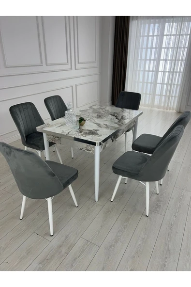 Lajibu %100 Mdf Açılabilir Masa Sandalye Takımı 6 Kişilik Yemek Masası Takımı ürün görseli 1