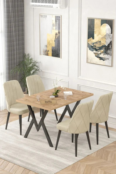 Lajibu Yoyo Atlantik Sabit 70x120  Mutfak Masası Takımı, Yemek Masası Takımı, 4 Krem Sandalye ürün görseli 1