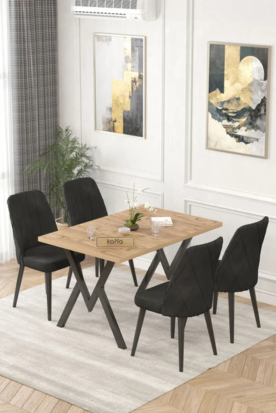 Lajibu Yoyo Atlantik Sabit 70x120  Mutfak Masası Takımı, Yemek Masası Takımı, 4 Siyah Sandalye ürün görseli 1