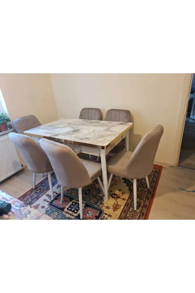 Lajibu %100 Mdf Açılabilir Masa Sandalye Takımı 6 Kişilik Yemek Masası Takımı Masa Sandalye ürün görseli 1