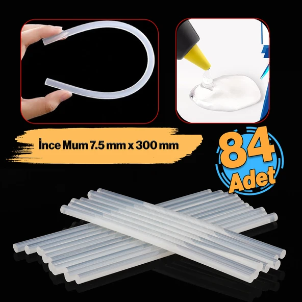 İnce Mum Silikon 7.4 mm Uzunluk 30 cm Çubuk Sıcak Silikon Hobi Eşya Maket Yapıştırma Slikon 84 ADET ürün görseli 1