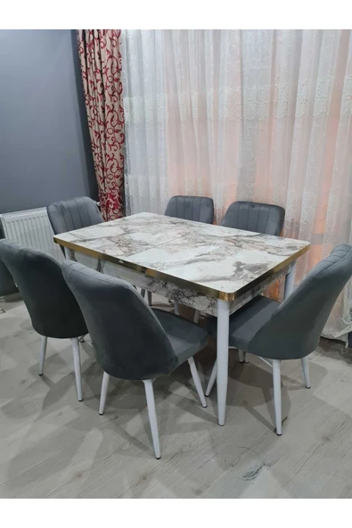 Lajibu %100 Mdf Açılabilir Masa Sandalye Takımı 6 Kişilik Yemek Masası Takımı Masa Sandalye ürün görseli 1