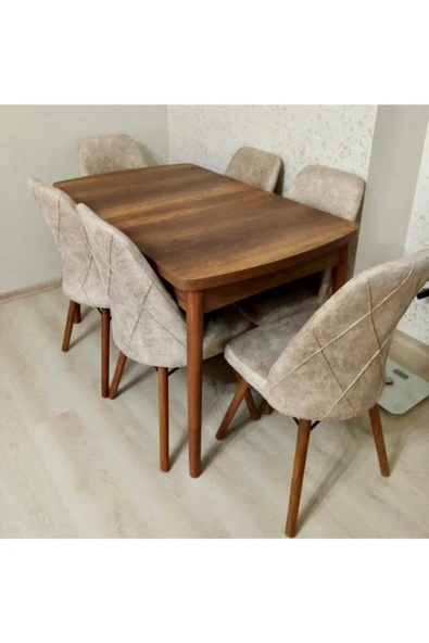 Lajibu %100 Mdf Açılabilir Masa Sandalye Takımı 6 Kişilik Yemek Masası Takımı Masa Sandalye ürün görseli 1