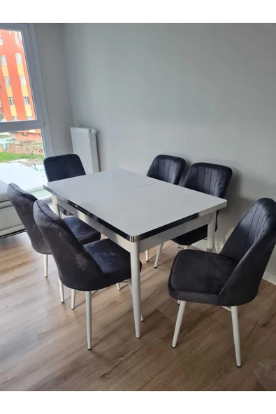 Lajibu %100 Mdf Açılabilir Masa Sandalye Takımı 6 Kişilik Yemek Masası Takımı Masa Sandalye ürün görseli 1