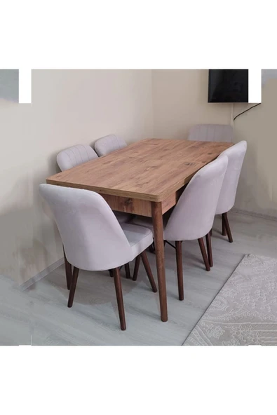 Lajibu %100 Mdf Açılabilir Masa Sandalye Takımı 6 Kişilik Yemek Masası Takımı Masa Sandalye ürün görseli 1