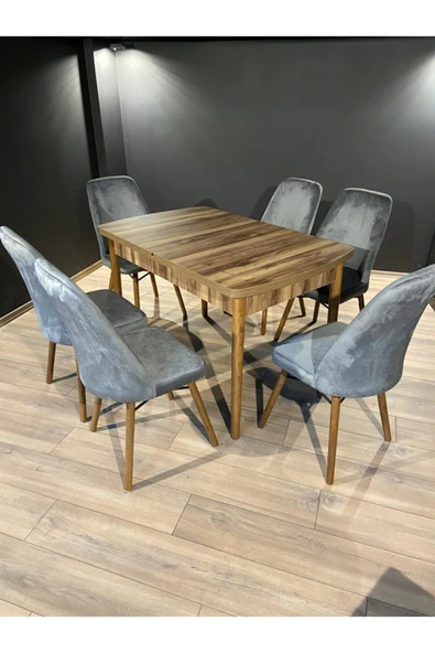 Lajibu %100 Mdf Açılabilir Masa Sandalye Takımı 6 Kişilik Yemek Masası Takımı Masa Sandalye ürün görseli 1