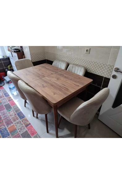Lajibu %100 Mdf Açılabilir Masa Sandalye Takımı 6 Kişilik Yemek Masası Takımı Masa Sandalye ürün görseli 1
