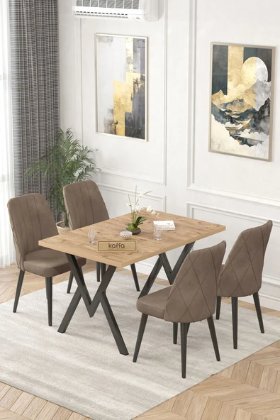 Lajibu Yoyo Atlantik Sabit 70x120  Mutfak Masası Takımı, Yemek Masası Takımı, 4 Kahve Sandalye ürün görseli 1