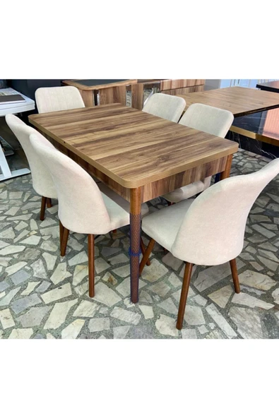 Lajibu %100 Mdf Açılabilir Masa Sandalye Takımı 6 Kişilik Yemek Masası Takımı Masa Sandalye ürün görseli 1