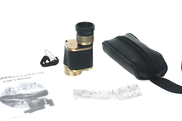 Baigish  6X24 Askeri Tarzi Pirinç Ve Deri Kaplamalı Deri Çantalı Monocular Dürbün Sarı ürün görseli 1