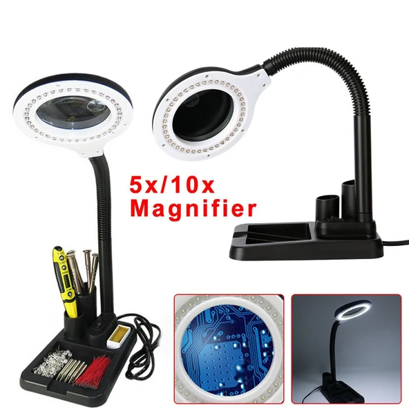 Esnek 5X /10X 40 Led Işıklı Büyüteç - Lamba Büyüteç Okuma - Çalışma Lehim Masa Lambası A808 ürün görseli 1