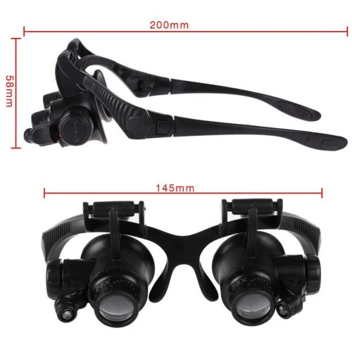Gözlük Modeli 10X 15X 20X 25X Lens 2 Led Işıklı Büyüteç ürün görseli 1