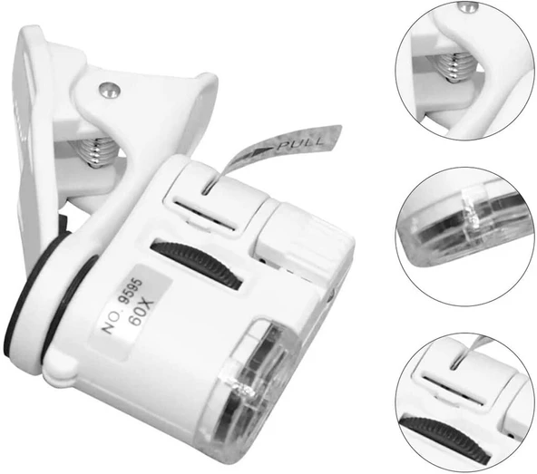 60X Mini Cep Telefonu Için Mandallı Mikroskop Uv Ledli Büyüteç Model AL2431 ürün görseli 1
