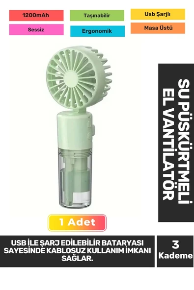 Sessiz 3 Kademeli Hafif Kablosuz Su Püskürtmeli Taşınabilir Usb Şarjlı Masa El Fanı Vantilatör ürün görseli 1