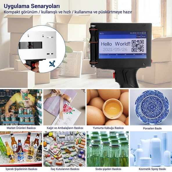 Ayt Powermaster PM-10878 4.3 İnç Dokunmatik Ekranlı Şarjlı Endüstriyel El Tipi Portatif Mürekkep Yazıcı ürün görseli 1