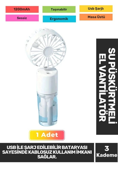 Sessiz 3 Kademeli Hafif Kablosuz Su Püskürtmeli Taşınabilir Usb Şarjlı Masa El Fanı Vantilatör ürün görseli 1