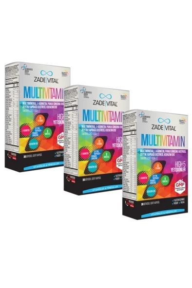 Zade Vital Multivitamin 30'lu Kapsül x 3 Kutu ürün görseli 1