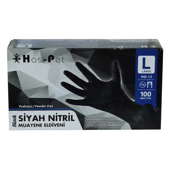 Pudrasız Siyah Nitril Eldiven Büyük Boy (L) 100 Lü Paket ürün görseli 1
