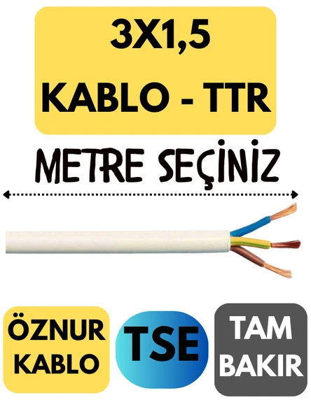 Öznur 3X1,5 TTR Kablo Metre Seçenekli (Beyaz) ürün görseli 1