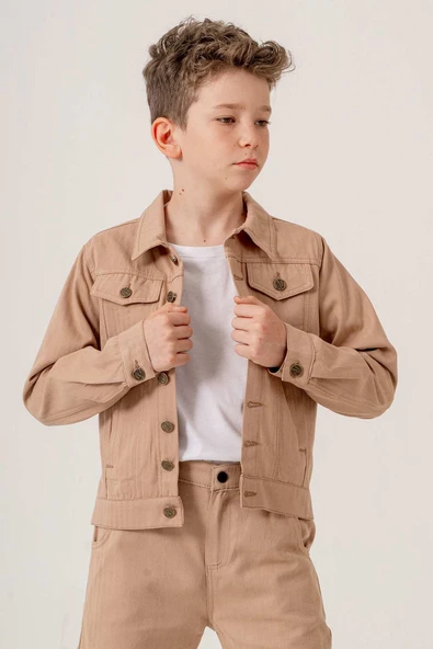 Çift Cepli Düğmeli Gabardin Erkek Çocuk Ceket ürün görseli 1