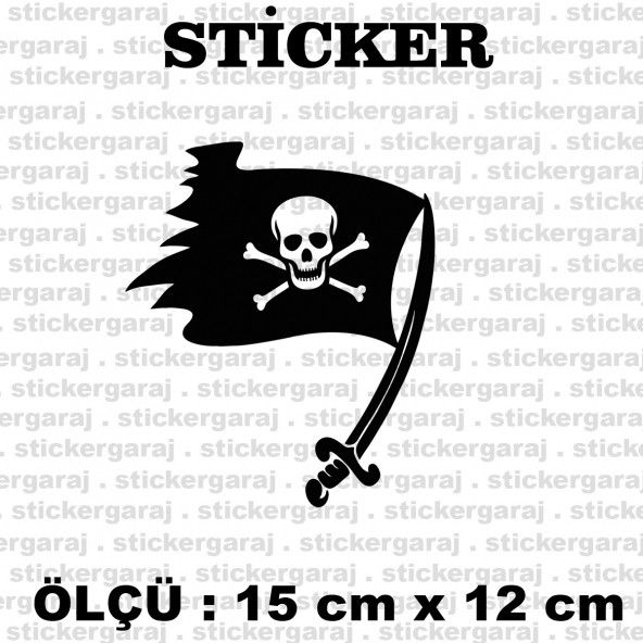 korsan kılınç kuru kafa 2 adet sticker ürün görseli 1