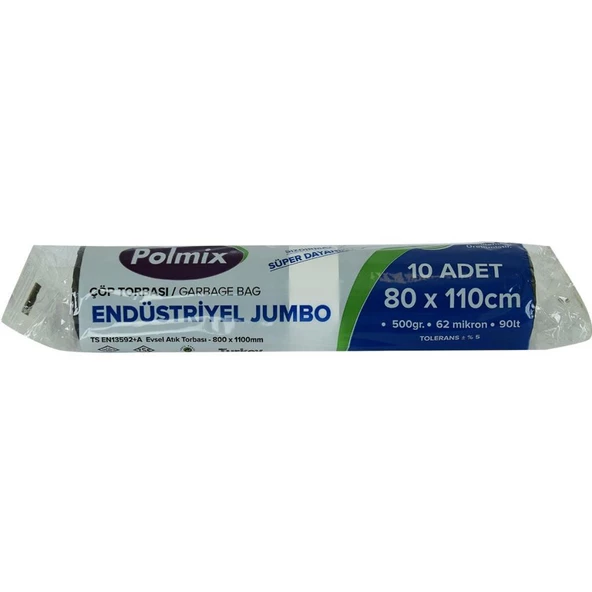 Polmix Jumbo Boy Siyah Çöp Torbası 80x110Cm 500G 62Mik 90Lt 10lu ürün görseli 1
