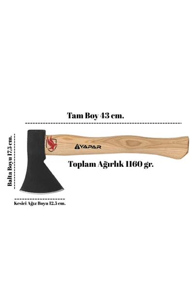 Yapar Ahşap Saplı Dövme Çelik Kamp Baltası 1 Kg ürün görseli 1