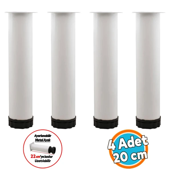 Mobilya Kanepe Baza Koltuk Metal Dolap Yükseltici Destek Ayağı Ayarlanabilir Beyaz Ayak 20 cm 4 Adet ürün görseli 1