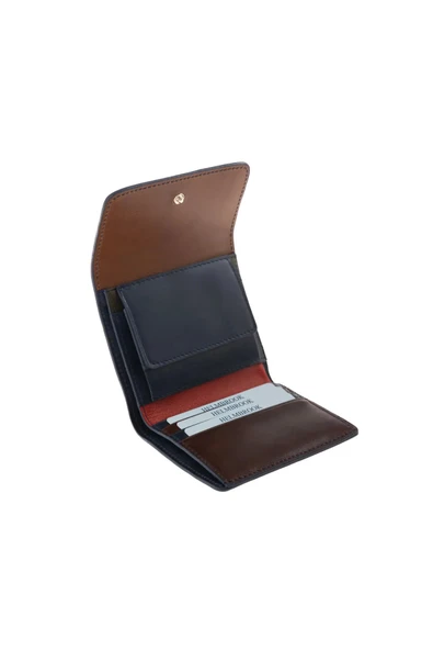 Kadın Hakiki Deri Büyük Cüzdan Kapaklı Fermuarlı RFID Korumalı Eleanor Taba Lacivert ürün görseli 1