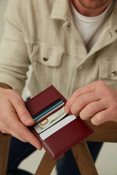 Erkek Hakiki Deri Cüzdan Kartlıklı Çok Bölmeli RFID Korumalı Townsend Bordo ürün görseli 1