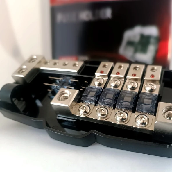 Megavox Amfi Blok Sigorta Dağıtıcı - 4'lü Blok Kablo Dağıtıcı - Hem Artı Hem Şase Dağıtıcı Blok + 2 Adet Yedek ürün görseli 1