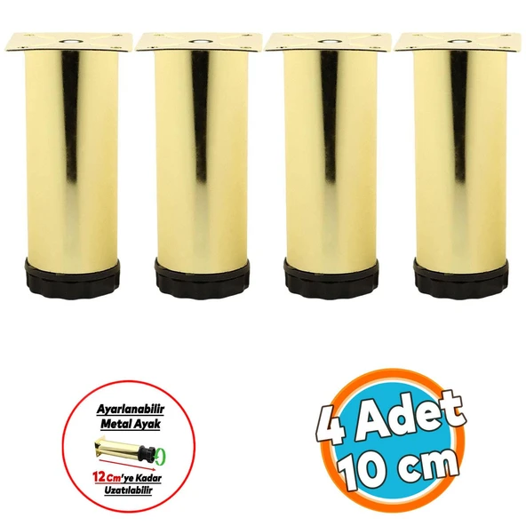 Mobilya Kanepe Sehpa TV Ünitesi Koltuk Ayağı Ayarlanabilir 10 cm Gold Altın Metal Baza Ayak 4 Adet ürün görseli 1
