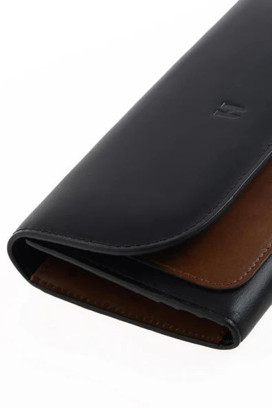 Kadın Hakiki Deri Büyük Cüzdan Kapaklı Çıtçıtlı RFID Korumalı Charlotte Siyah Taba ürün görseli 1