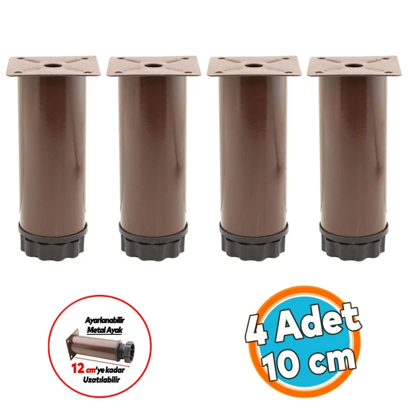 Mobilya Kanepe Baza Koltuk Dolap Metal Destek Ayağı Ayarlanabilir Kahverengi Ayak 10 cm 4 Adet ürün görseli 1