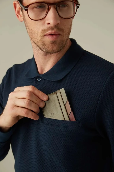 Erkek Hakiki Deri İnce Kartlık RFID Korumalı Elton Haki Plus ürün görseli 1