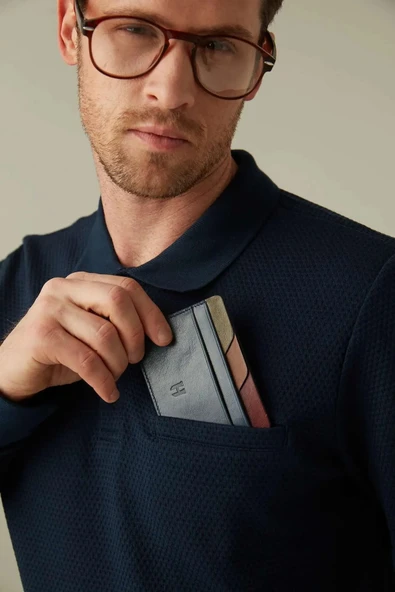 Erkek Hakiki Deri İnce Kartlık RFID Korumalı Elton Lacivert Plus ürün görseli 1